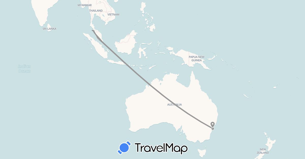 TravelMap itinerary: driving, plane in Australia, Malaysia, Singapore, Thailand (Asia, Oceania)